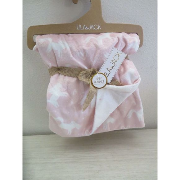 Lila & Jack Pink & White Unicorn/Polka Dots Reversible 30" x 40" Baby Blanket - Picture 1 of 11